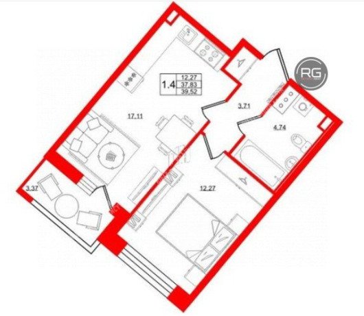 1-комнатная квартира с отделкой!, 37,83 м², Санкт-Петербург, Невский район, Октябрьская наб.
