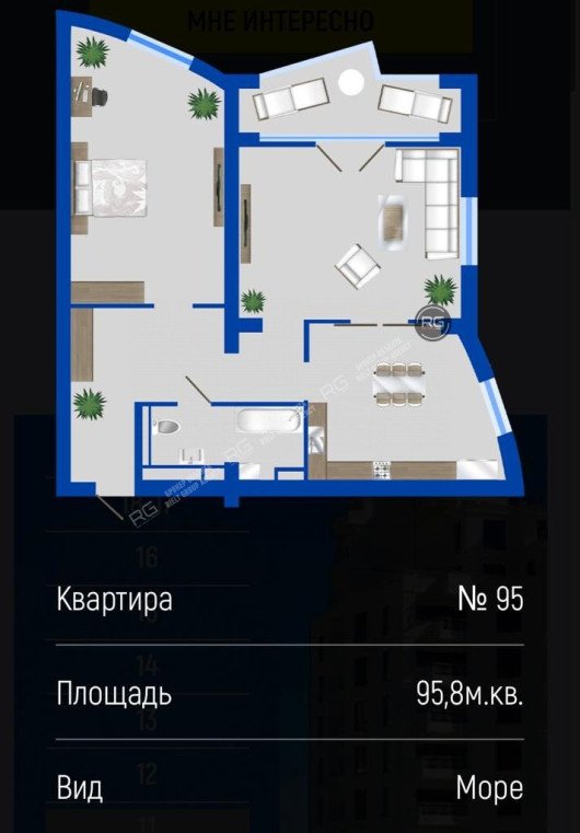 Видовые апартаменты под отделку в Ялте, 95,8 м², Крым Республика, Ялта г., Ломоносова ул., д.25